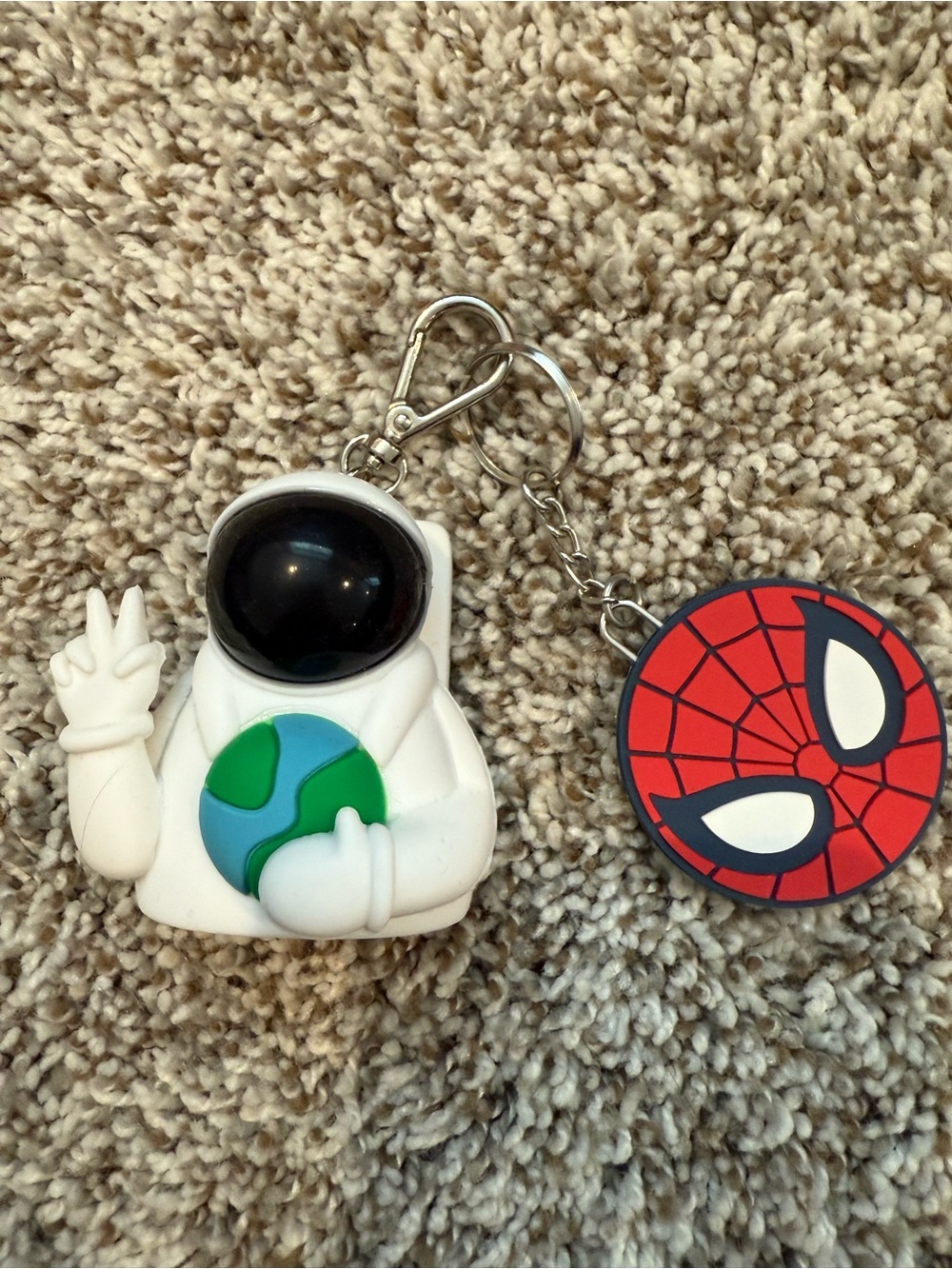 White Astronaut Keychain with Green & Blue Earth Charm